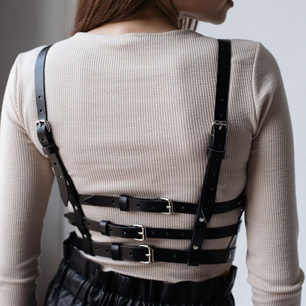 Violet™ - Sensuell Svart Syntetisk Läder Harness-bh