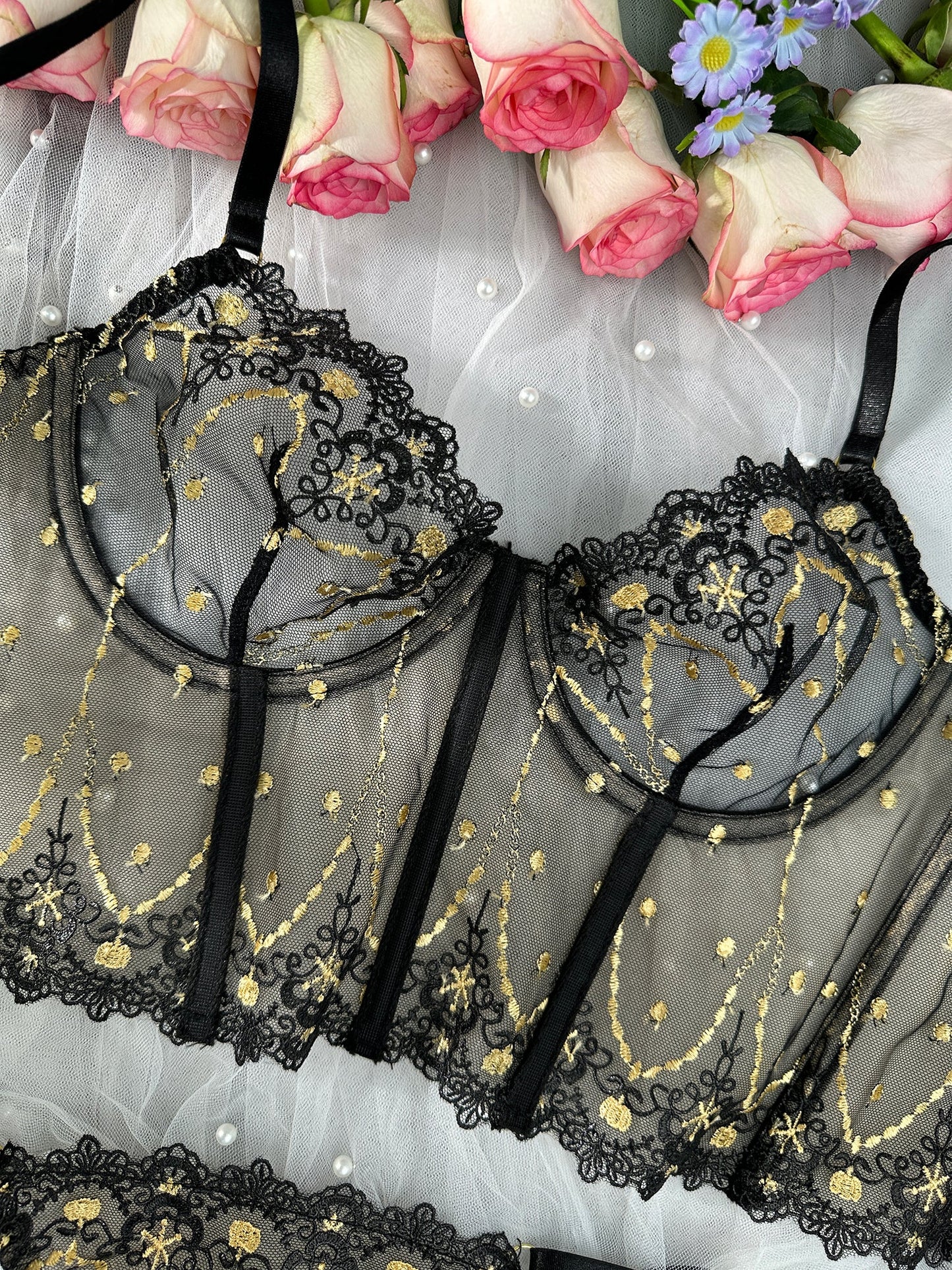 Maribel™ - Chic Luxe Noir & Guld Underklädesset