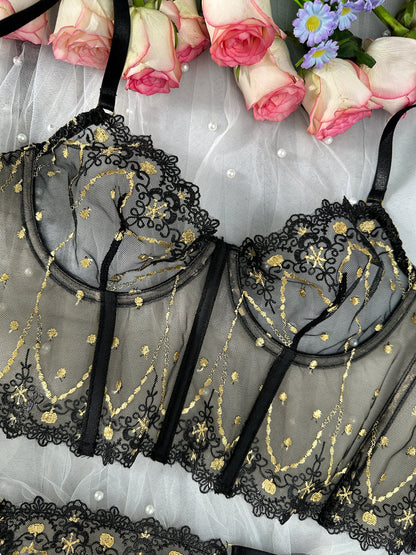 Maribel™ - Chic Luxe Noir & Guld Underklädesset