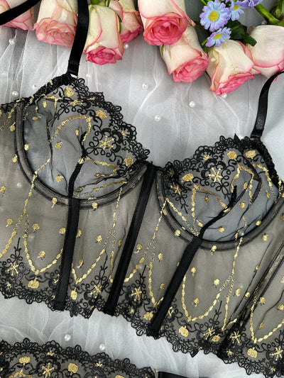 Maribel™ - Chic Luxe Noir & Guld Underklädesset