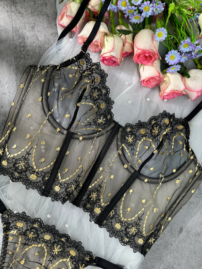 Maribel™ - Chic Luxe Noir & Guld Underklädesset