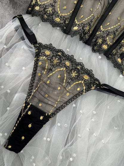 Maribel™ - Chic Luxe Noir & Guld Underklädesset