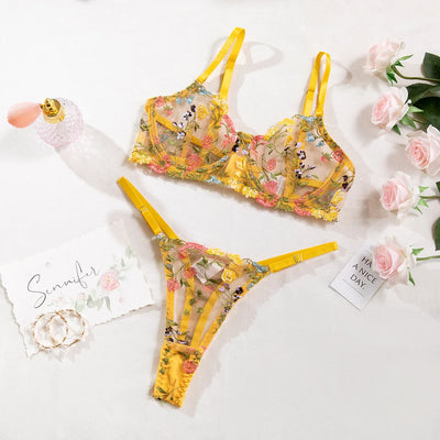 Beate™ - Förförisk Lingerieset med Färgglada Broderade Blommor