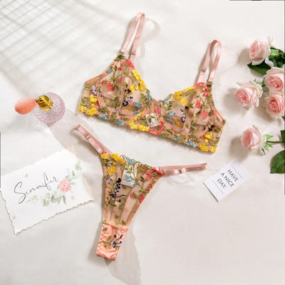 Beate™ - Förförisk Lingerieset med Färgglada Broderade Blommor